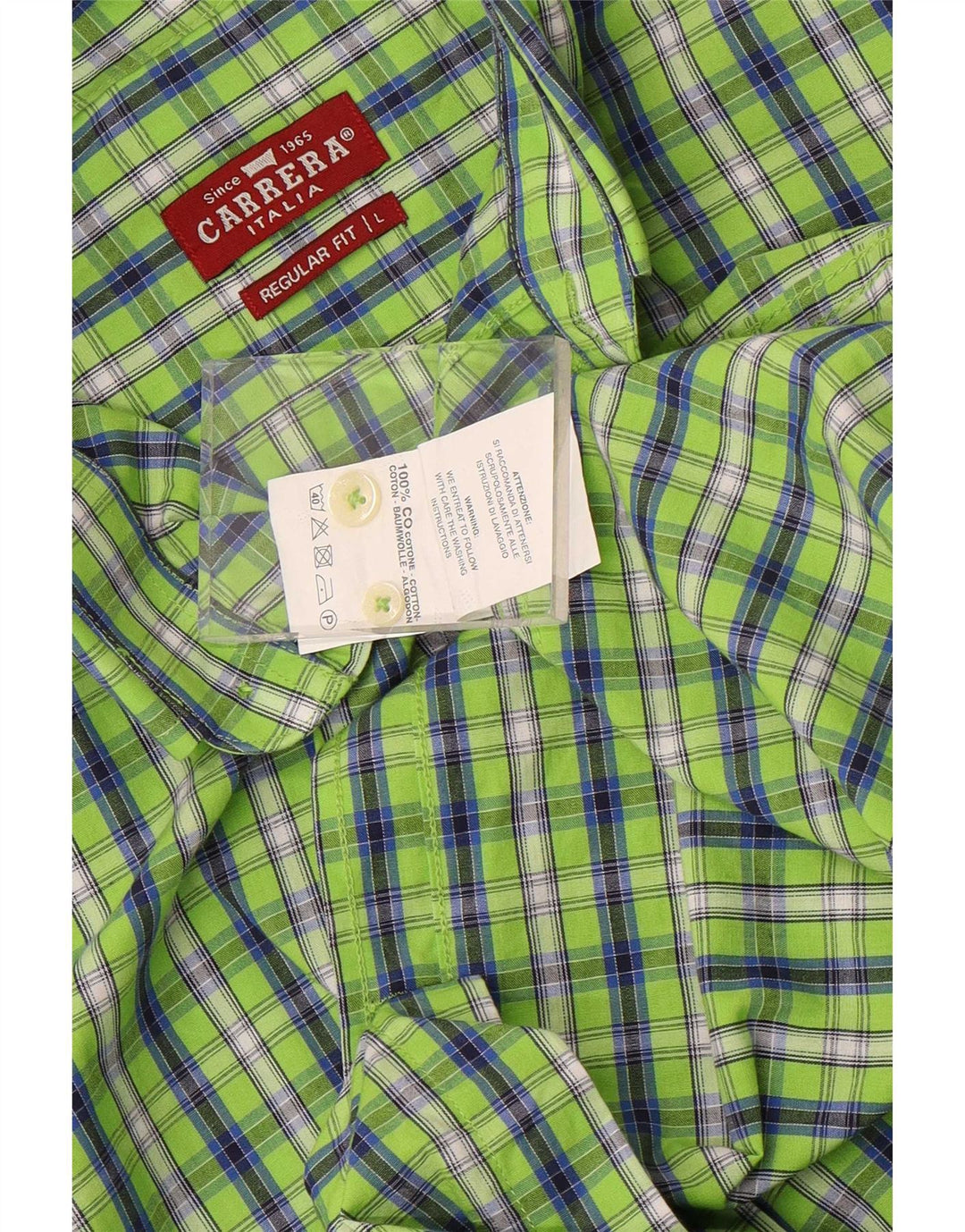 Camicia Carrera da uomo a maniche corte vestibilità regolare in cotone a quadri verdi grandi