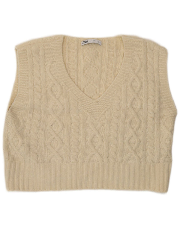 Zara Femme Débardeur UK 14 Medium Off White Acrylique