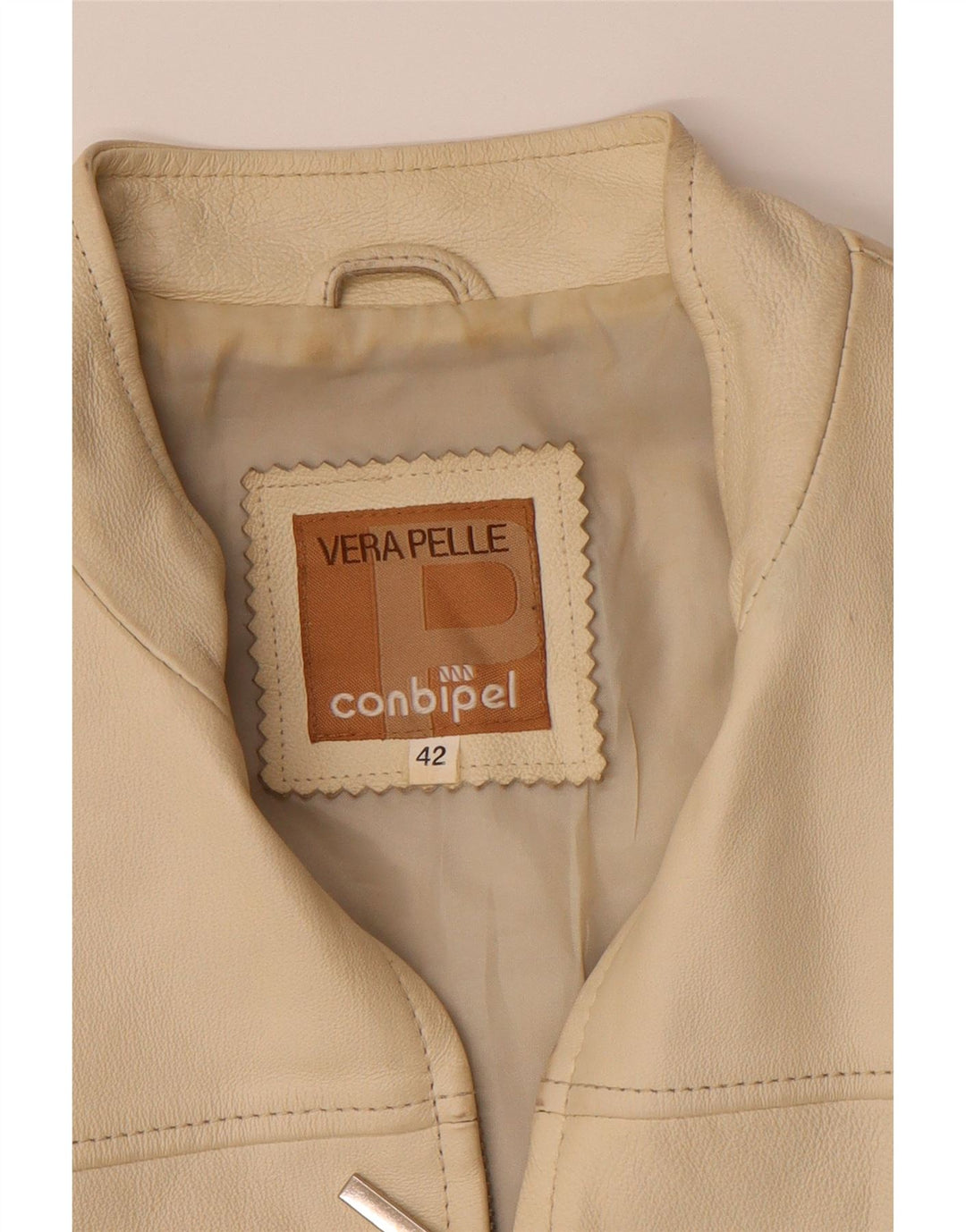 CONBIPEL Womens Leather Jacket IT 42 Medium Beige Leather Vintage Conbipel and Second-Hand Conbipel from Messina Hembry 