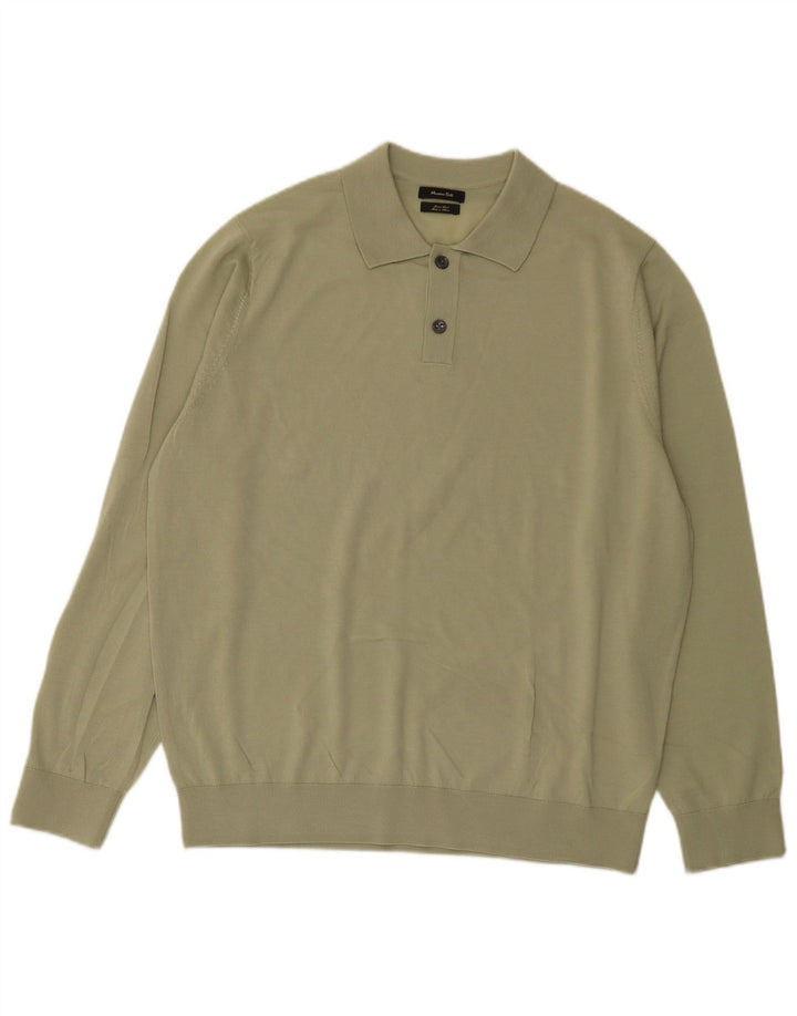 Massimo Dutti Mens Polo Neck Jumper Sweater XL Green Wool