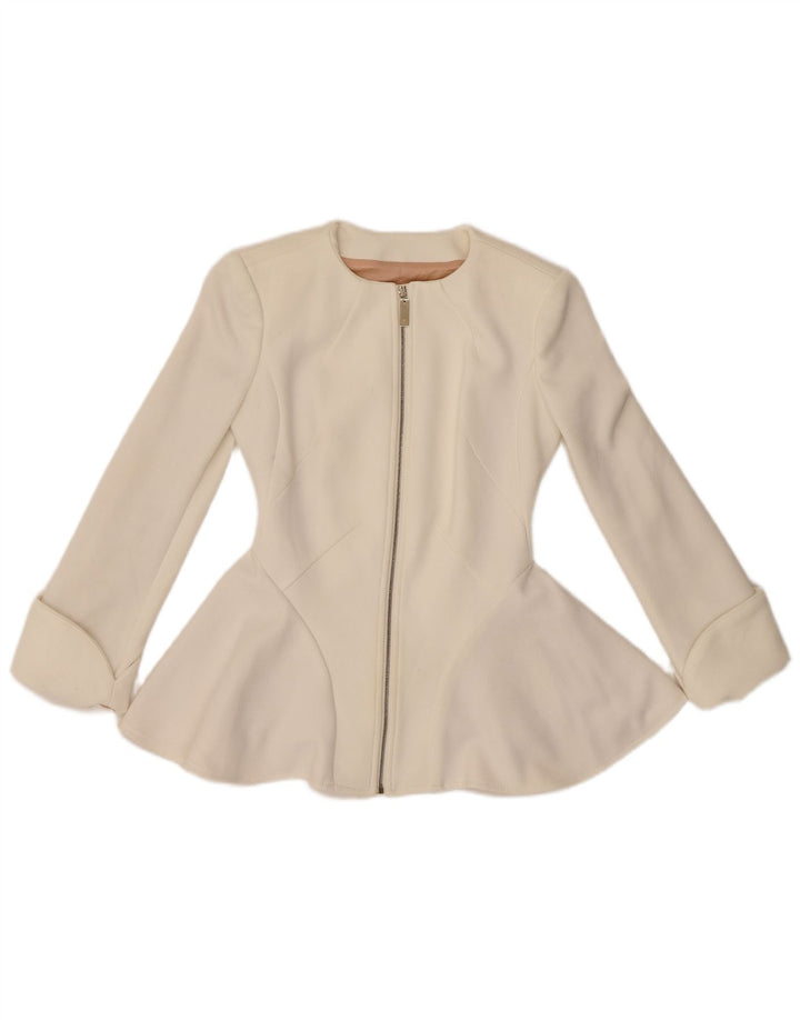 Elisabetta Franchi Womens Full Zip Blazer Jacket IT 38 XS White Polyester