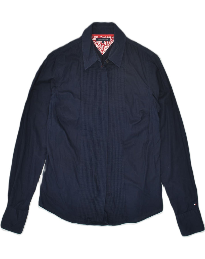 TOMMY HILFIGER Womens Tuxedo Shirt US 6 Medium Navy Blue Cotton | Vintage Tommy Hilfiger | Thrift | Second-Hand Tommy Hilfiger | Used Clothing | Messina Hembry 