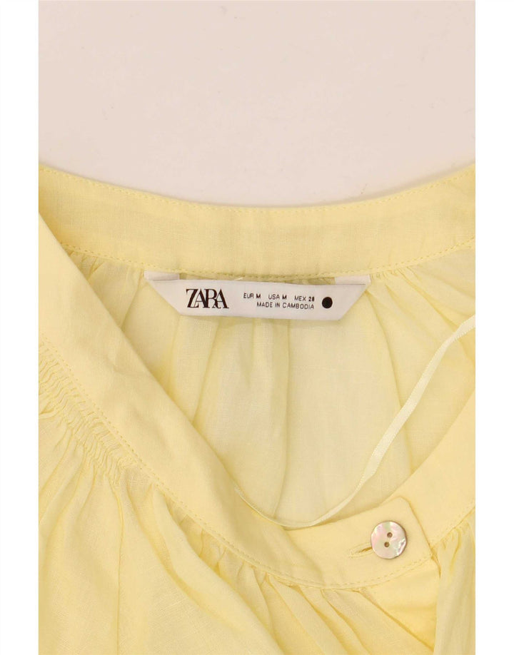 Blusa feminina Zara manga comprida oversized top UK 14 médio amarelo