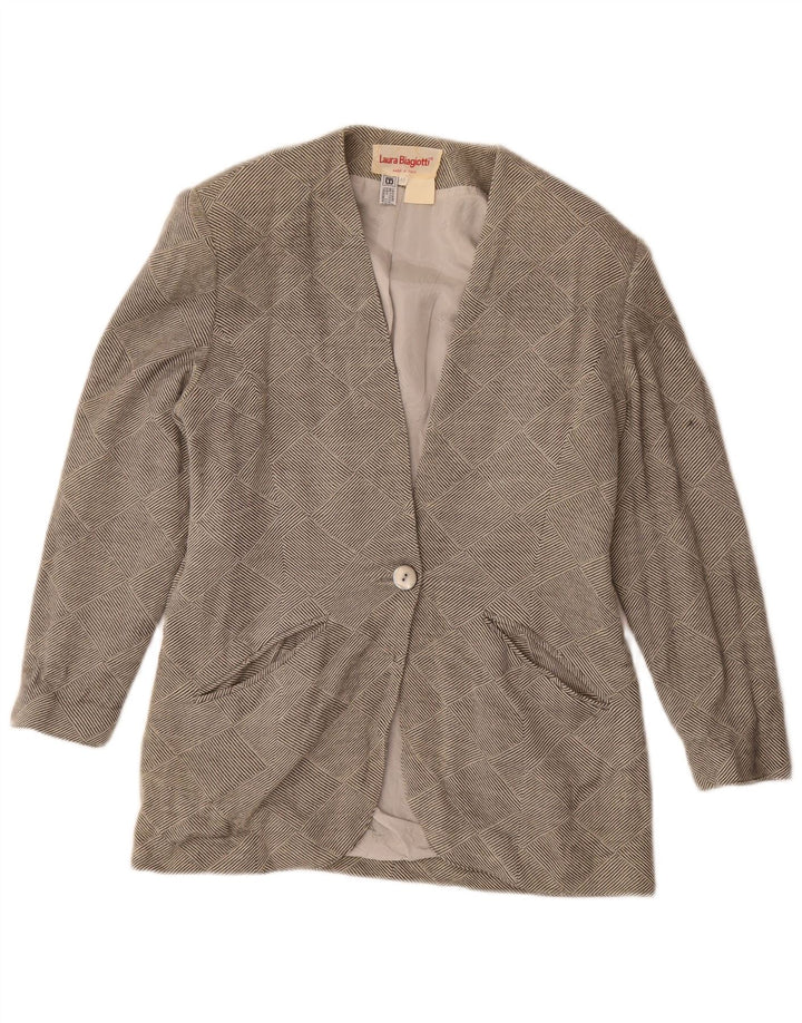 Laura Biagiotti Womens 1 Button Blazer Jacket IT 46 Large Grey Striped