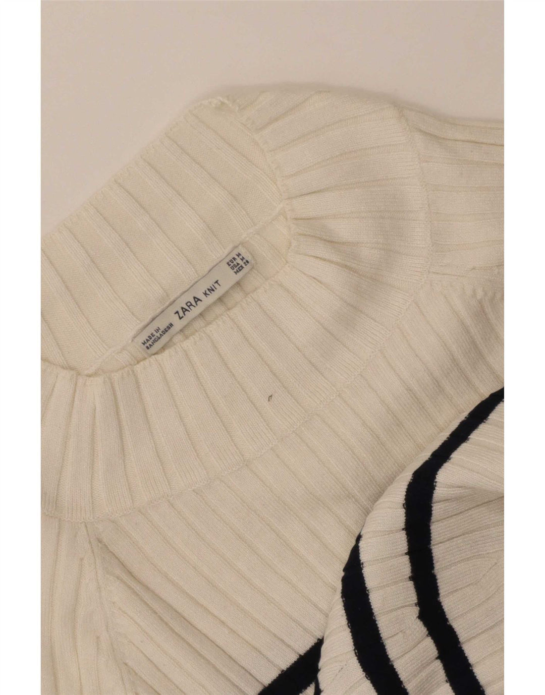 Zara Womens Crop Turtle Neck Jumper Sweater UK 12 Medium White Striped