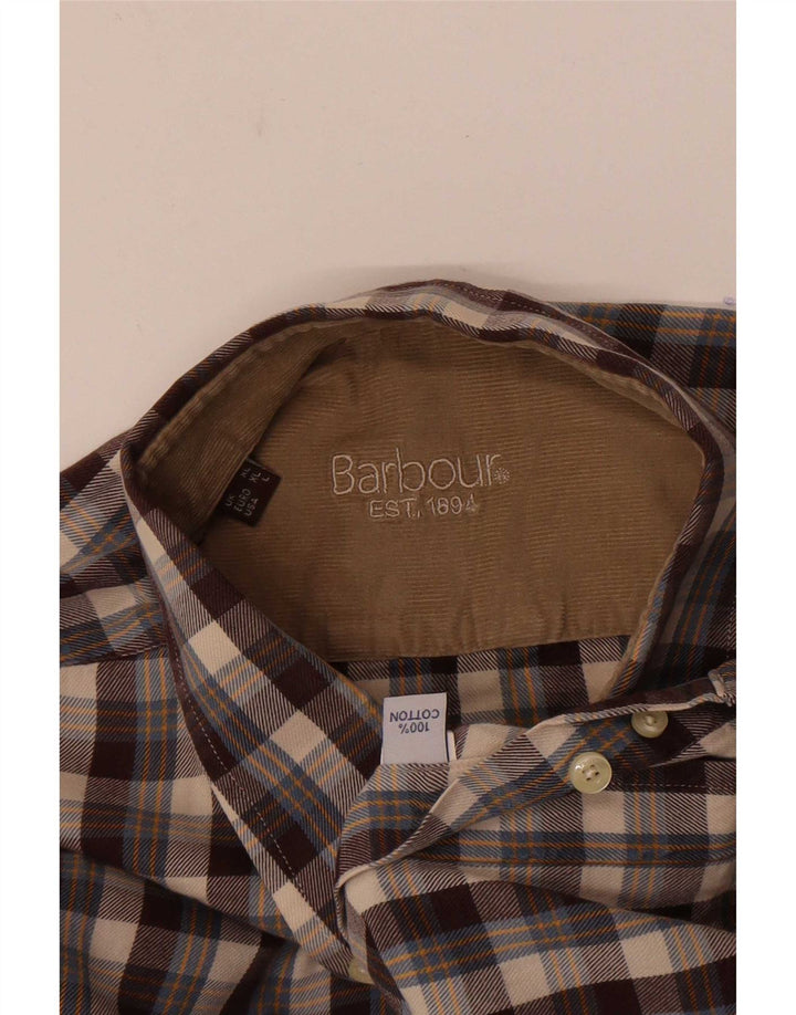 Barbour Mens Flannel Shirt Large Brown Check Cotton