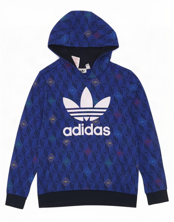 Adidas Meninos Graphic Hoodie Jumper 11-12 Anos Azul Geométrico Algodão