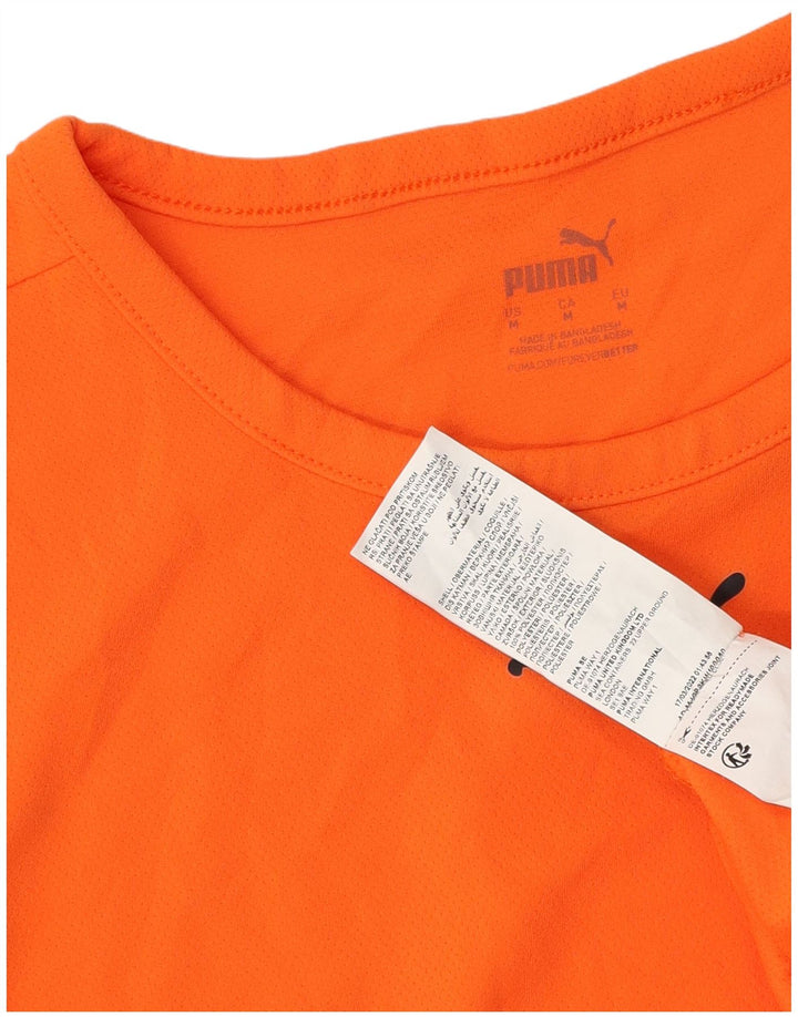PUMA Mens T-Shirt Top Medium Orange Colourblock Polyester