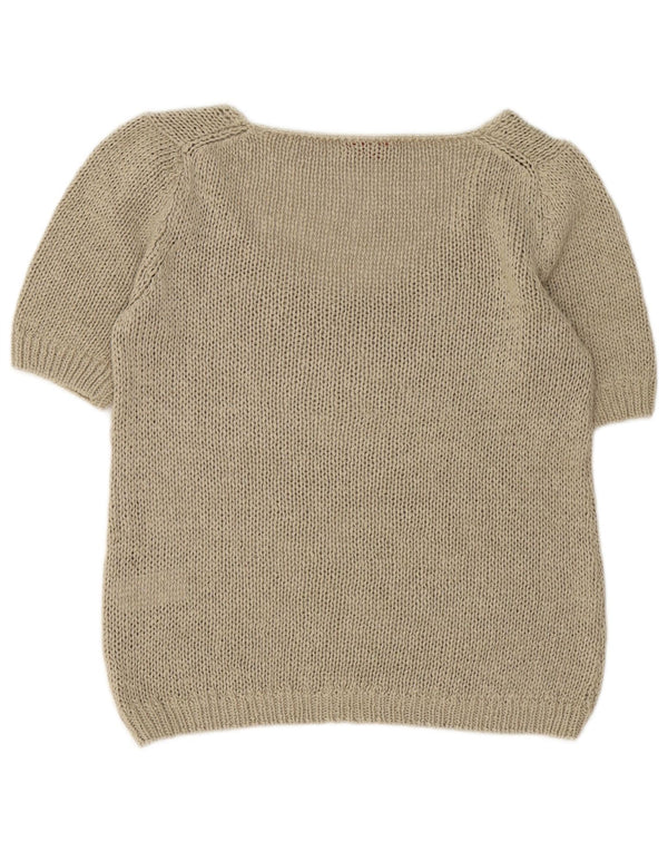 Hugo Boss Womens Short Sleeve Boat Neck Jumper Sweater UK 14 Large Khaki