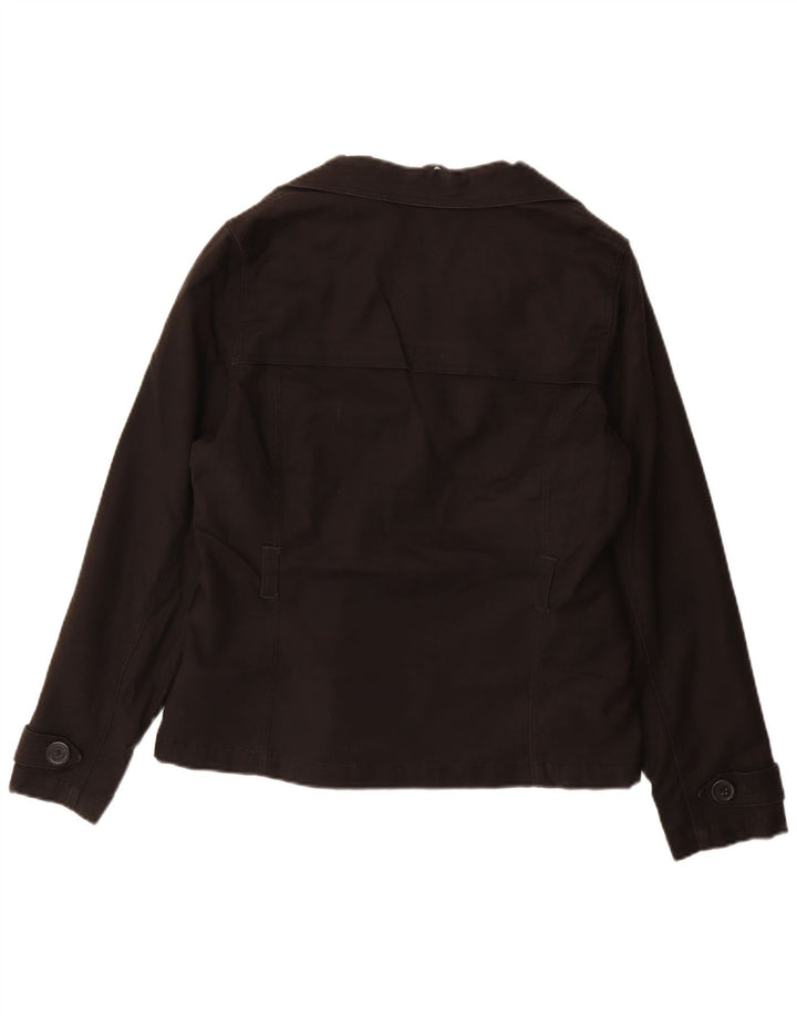 EDDIE BAUER Womens 3 Button Blazer Jacket UK 14 Medium Black Cotton