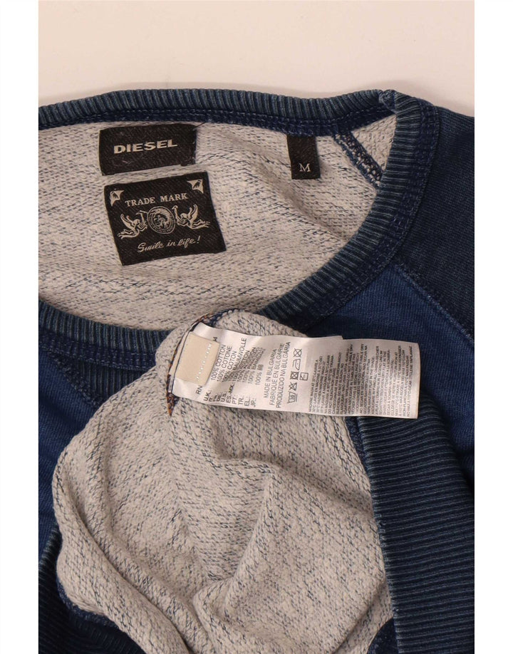 Diesel Mens Sweatshirt Jumper Medium Blue Colourblock Cotton
