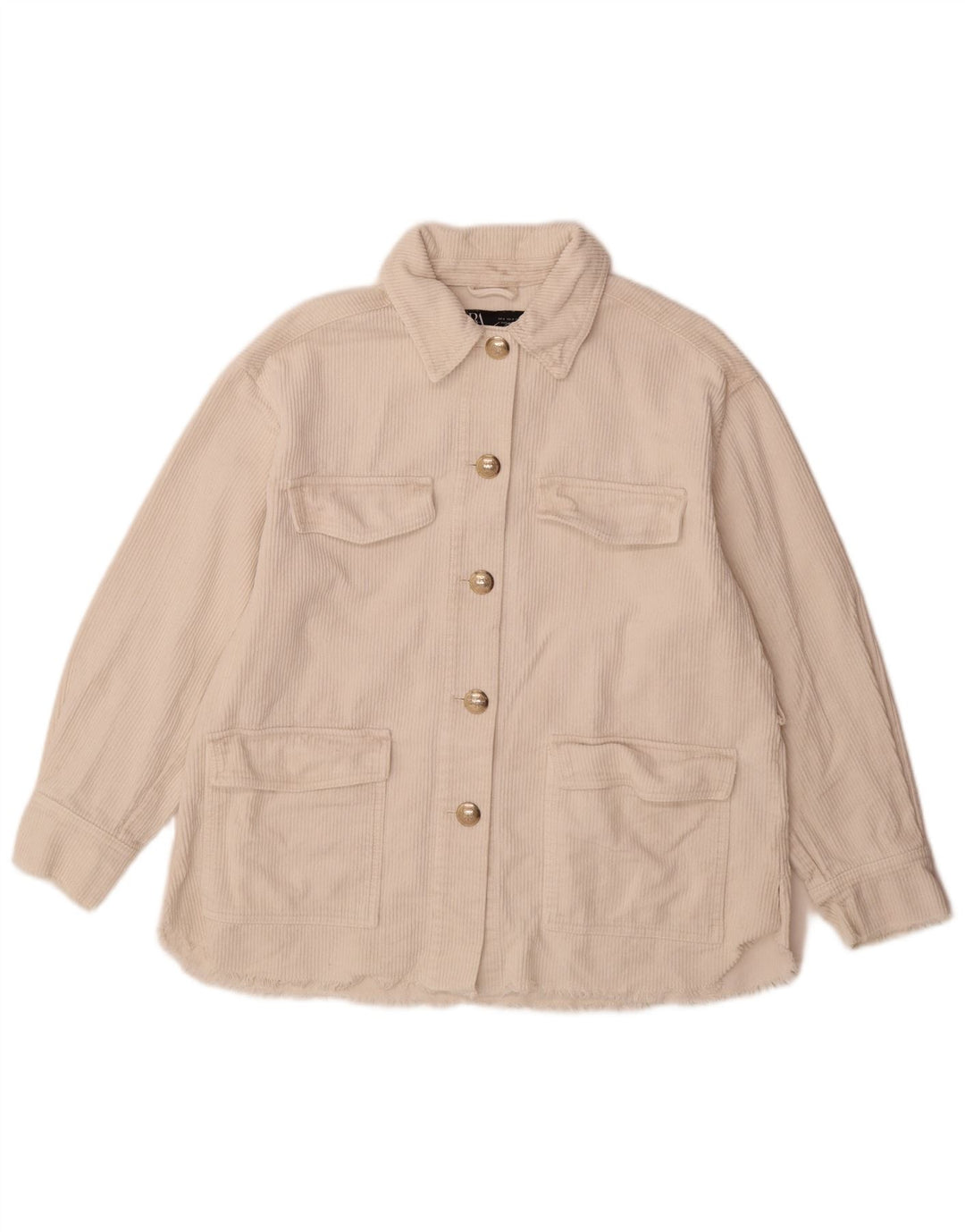 Zara Womens Oversized Corduroy Jacket UK 10 Small Off White Cotton