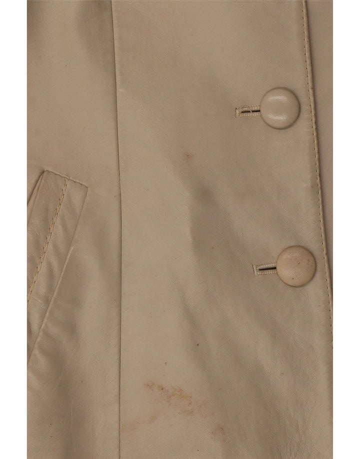 Vintage Womens Leather Jacket UK 10 Small Beige