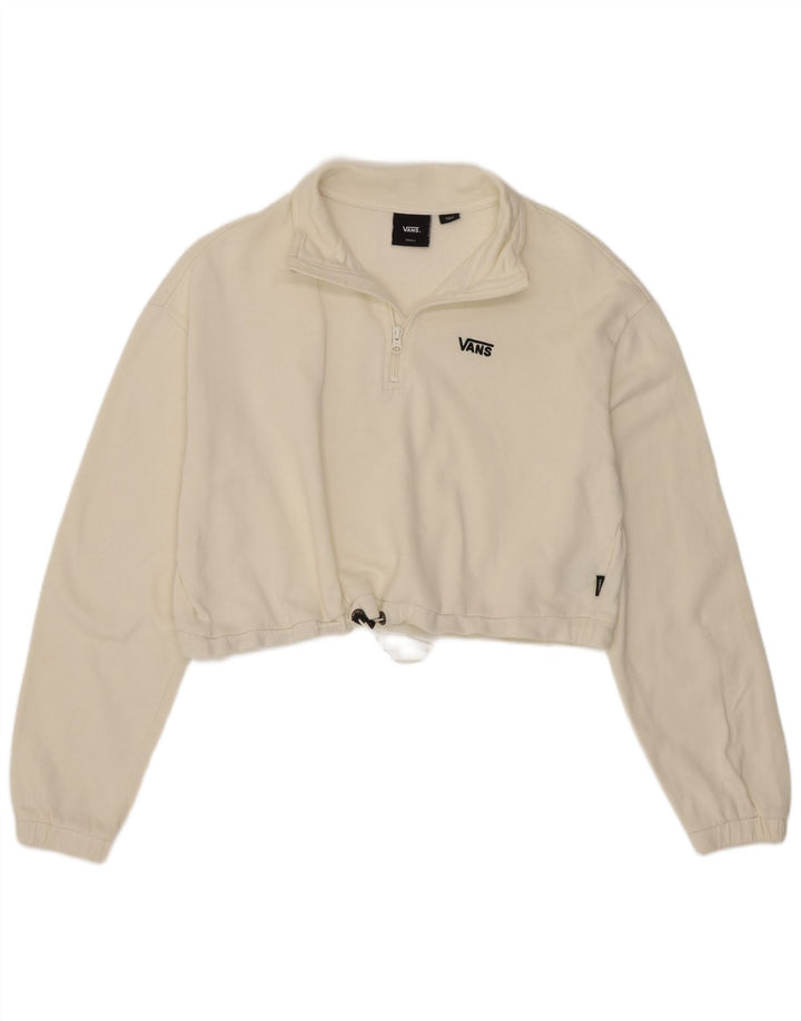 Vans Dame Oversized Crop Zip Neck Sweatshirt Jumper UK 10 Small Off White