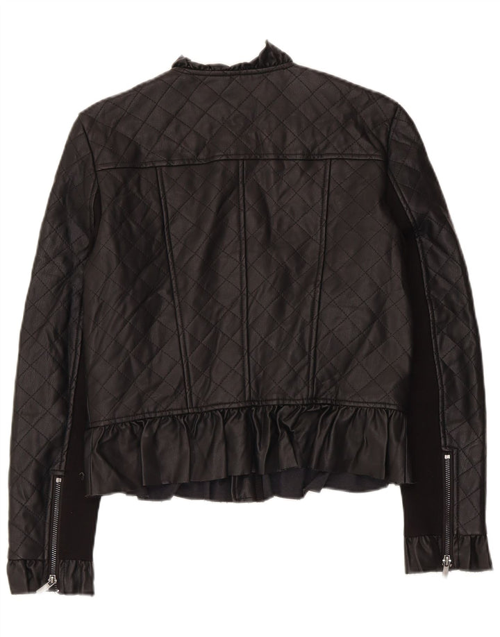 French Connection Dame imiteret læder quiltet jakke UK 10 Small Black