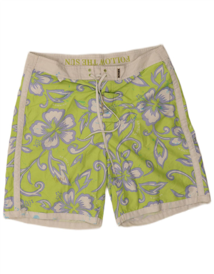 Sundek Mens Swimming Shorts XL Green Floral Polyester