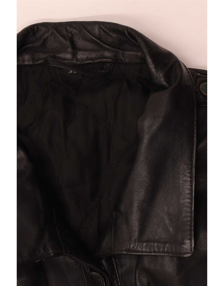 Vintage Womens Oversized Leather Jacket EU 36 Small Black Leather