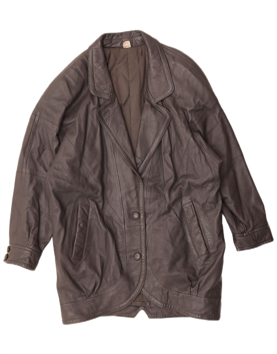 VINTAGE Womens Oversized Leather Coat UK 14 Large Grey Leather