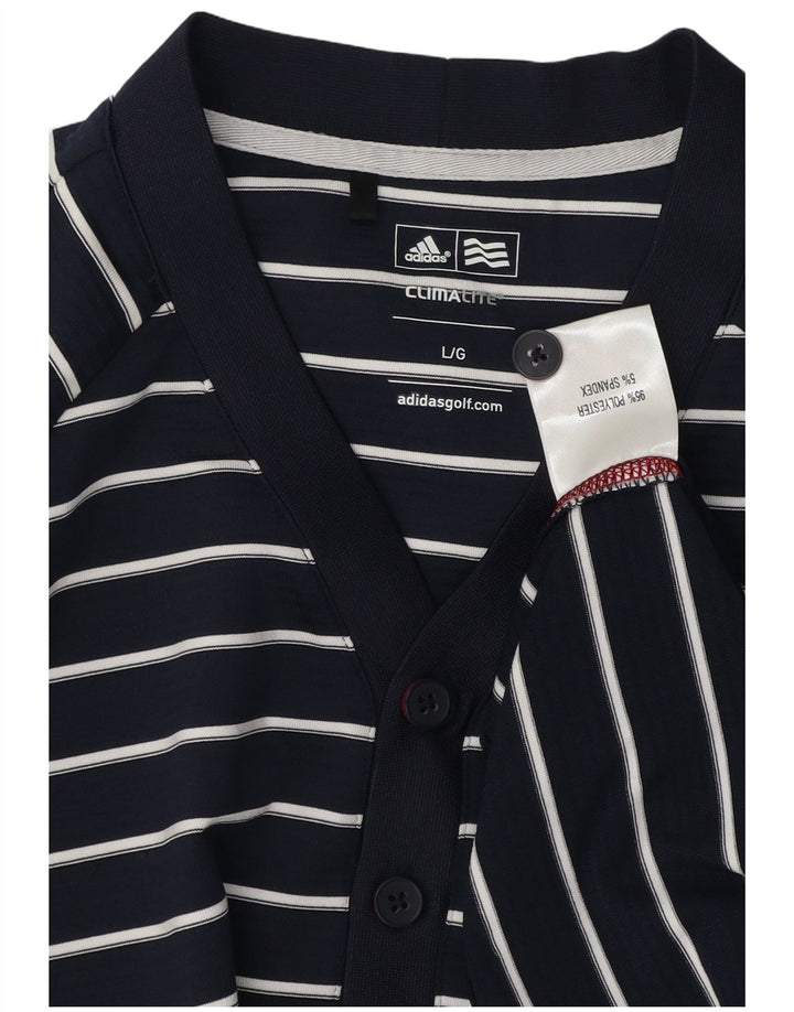Adidas Mens Climalite Sweatshirt Jumper Large Navy Blue Striped Polyester