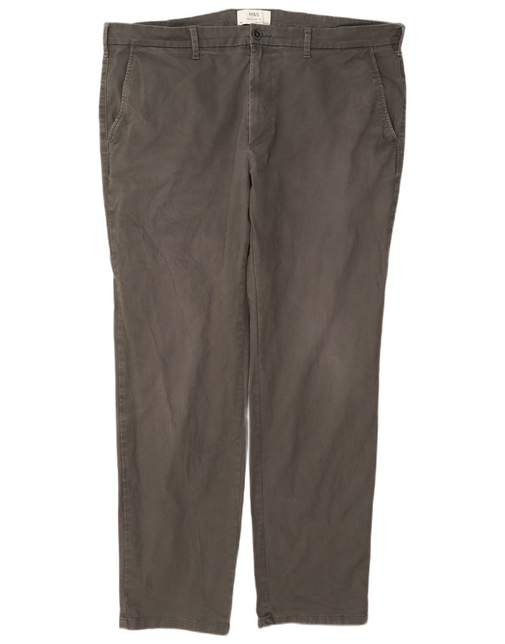 Marks & Spencer Mens Regular Fit Chino Trousers W40 L33 Grey Cotton