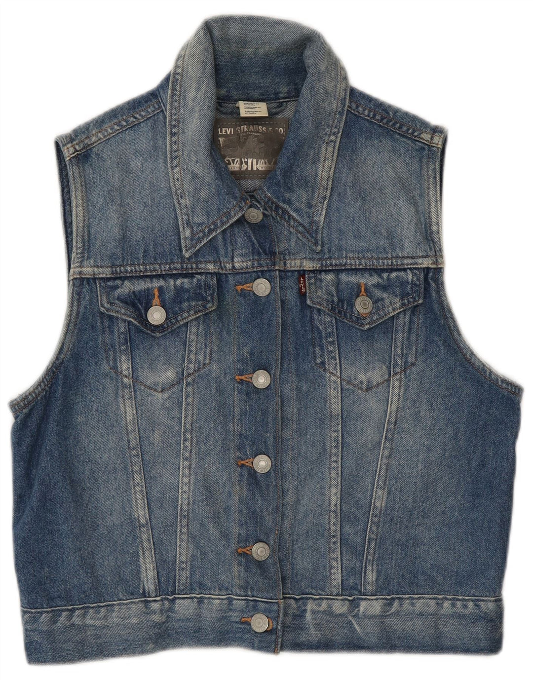 Levi's Womens Crop Denim Gilet UK 12 Medium Blue Cotton