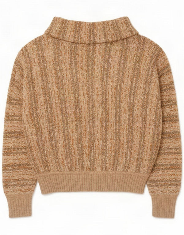 Vintage Womens Crop Roll Neck Jumper Sweater UK 16 Large Beige Rayé