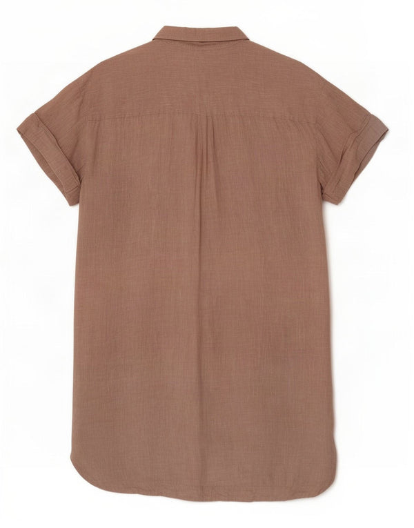 Dack's Womens Short Sleeve Oversized Shirt Dress UK 10 Small Brown Linen