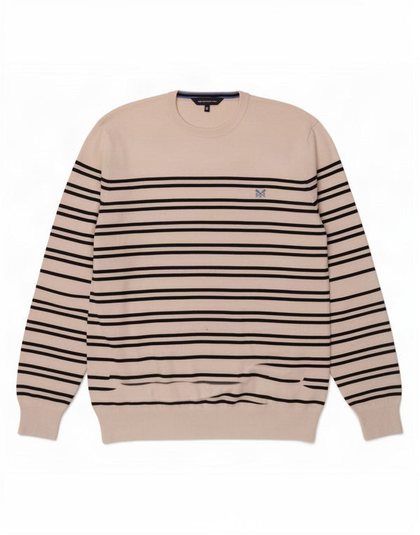 Crew Clothing Mens Crew Neck Jumper Sweater XL White Striped Cotton