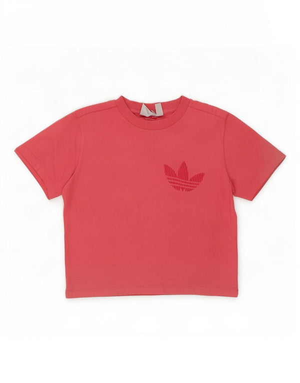 Adidas Dame Crop Grafisk T-Shirt Top UK 10 Small Pink Bomuld