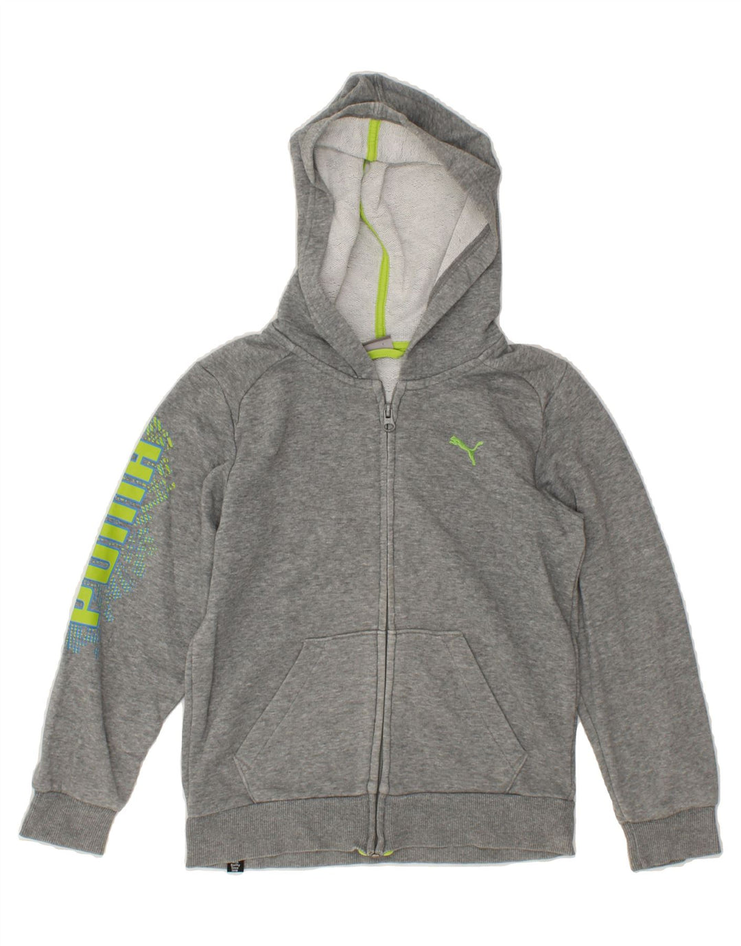 PUMA Boys Graphic Zip Hoodie Sweater 9-10 Years Medium Grey Vintage Puma and Second-Hand Puma from Messina Hembry 
