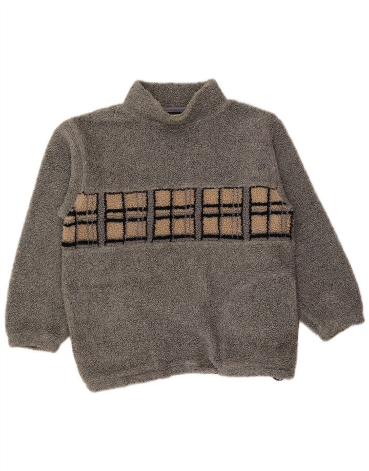 Vintage Mens Fleece Jumper Medium Grey Geometric