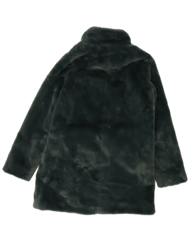 Fat Face Womens Oversized Faux Fur Overcoat UK 10 Small Green Polyester