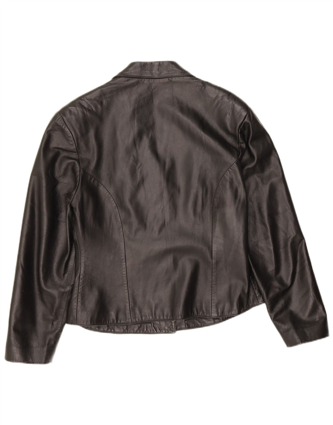 Giacca blazer in pelle vintage da donna a 3 bottoni IT 46 grande in pelle nera