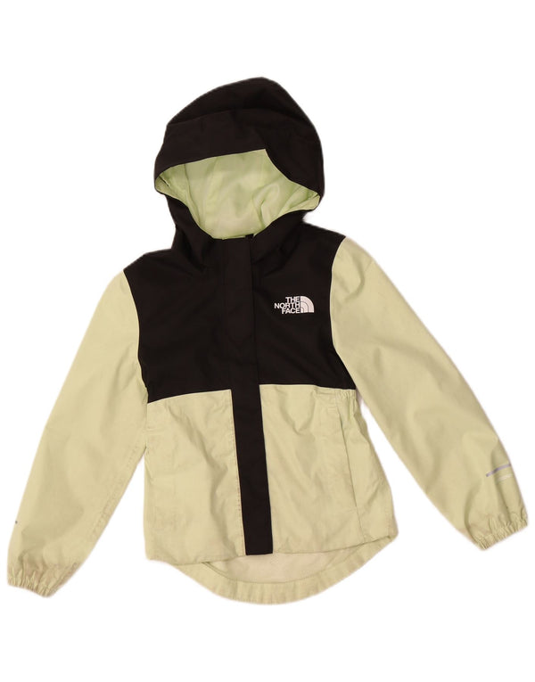 The North Face Girls Hooded Rain Jacket 5-6 Years XS Green Colourblock