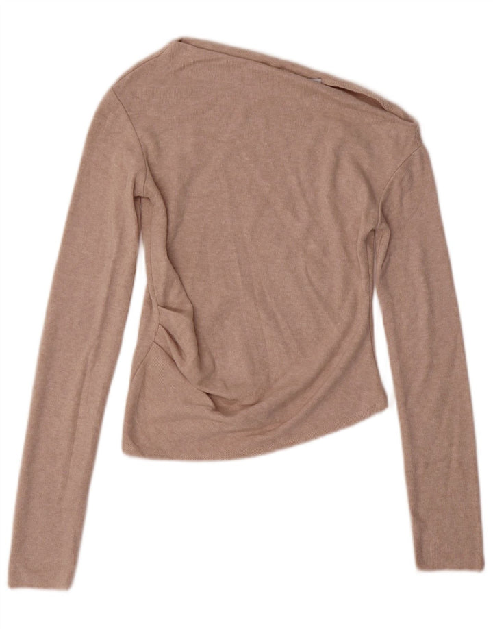 Zara Womens Crop Long Sleeve One Shoulder Top UK 8 Small Beige