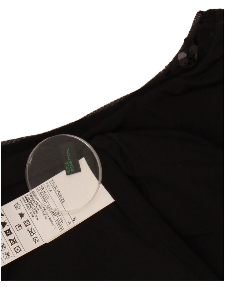 BENETTON Womens Sleeveless Shift Dress UK 10 Small Black Polyester