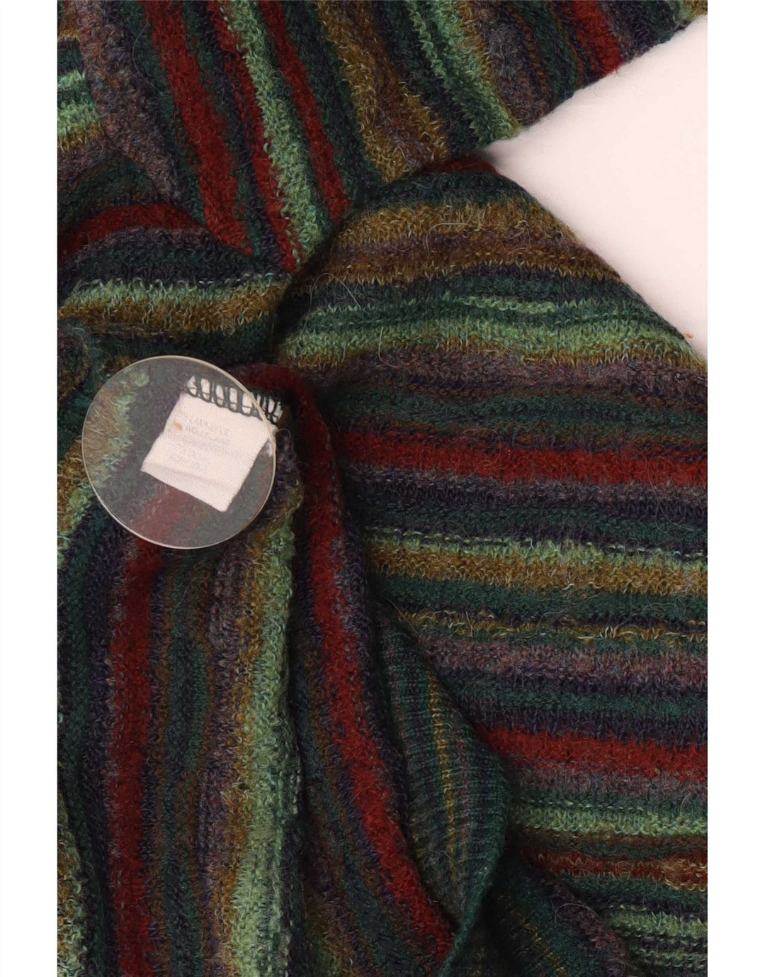 Vintage Mens V-Neck Jumper Sweater Large Green Striped Wool