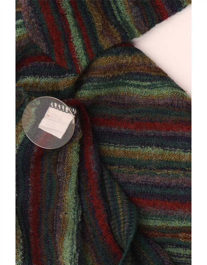 Vintage Mens V-Neck Jumper Sweater Large Green Striped Wool