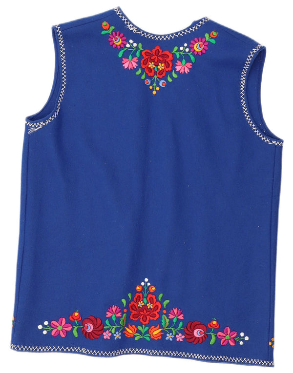 Top cardigan aperto senza maniche vintage da donna UK 18 XL blu floreale