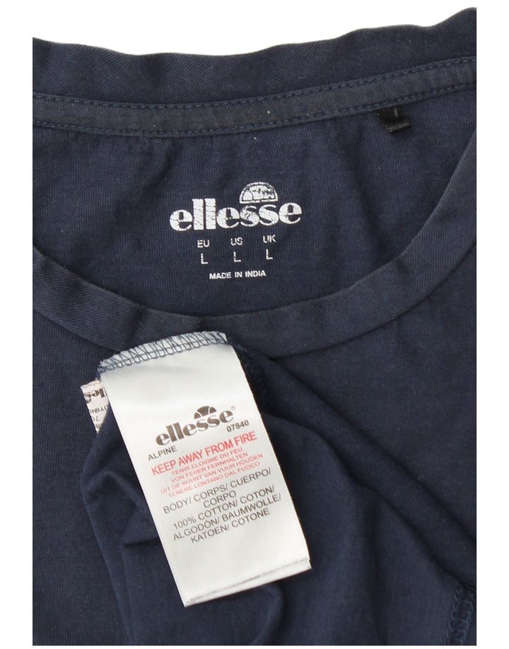 Ellesse Mens Graphic T-Shirt Top Large Navy Blue Cotton