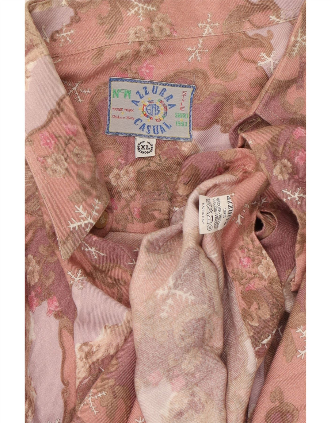 Azzurra Mens Shirt XL Pink Floral Viscose