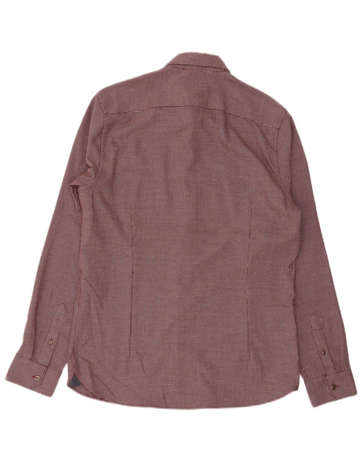 Ted Baker Mens Regular Fit Shirt Size 3 Medium Burgundy Geometric Polyester