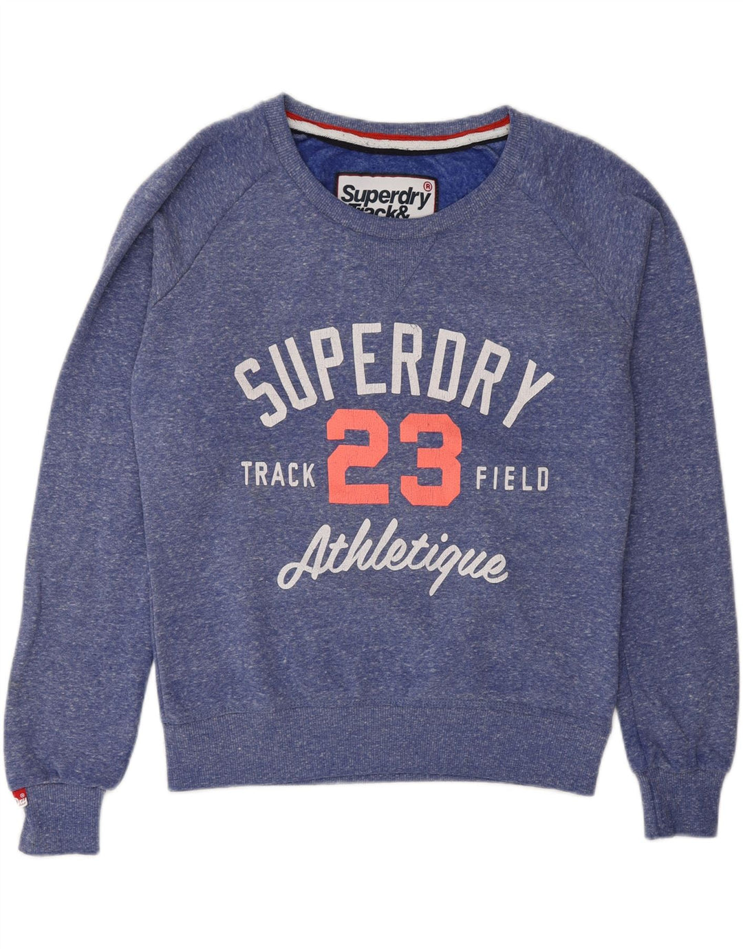 SUPERDRY Womens Track & Field Sweatshirt Jumper UK 14 Medium Blue Flecked