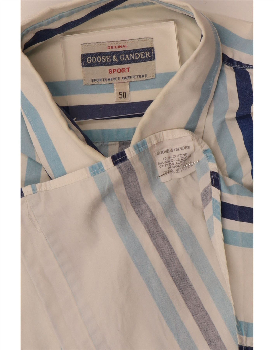 GOOSE & GANDER Mens Short Sleeve Shirt IT 50 Medium White Striped Cotton