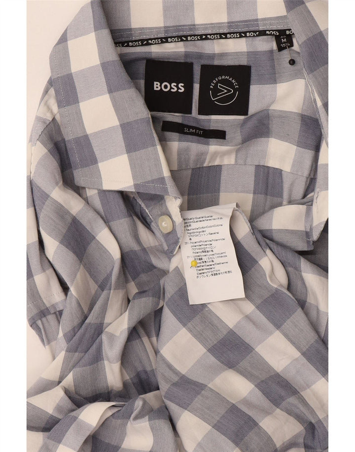 Hugo Boss Mens Slim Fit Shirt Size 15 1/2 Medium Blue Check Cotton