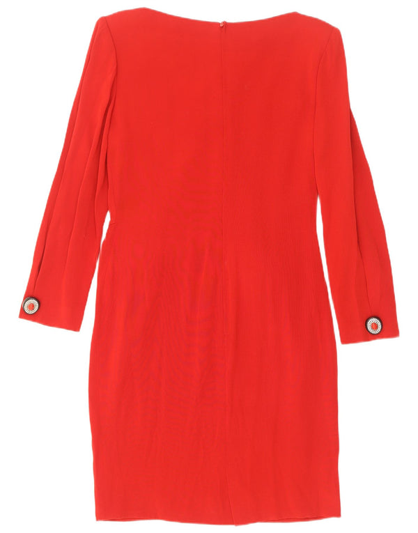 Vestido feminino vintage com bainha de manga comprida UK 10 pequeno vermelho