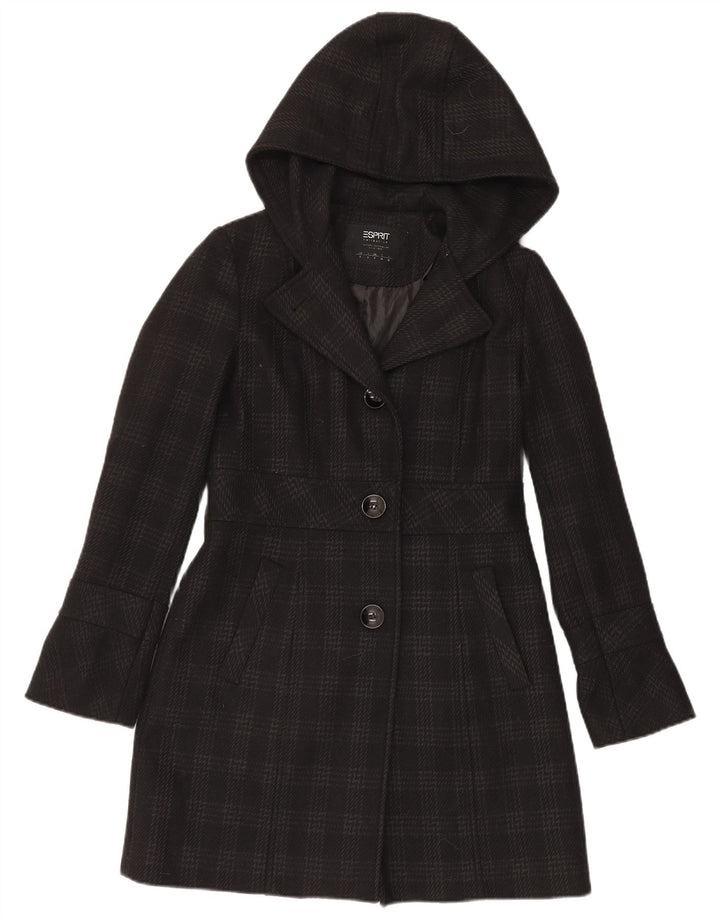 Esprit Womens Hooded Overcoat UK 10 Small Black Houndstooth Polyester