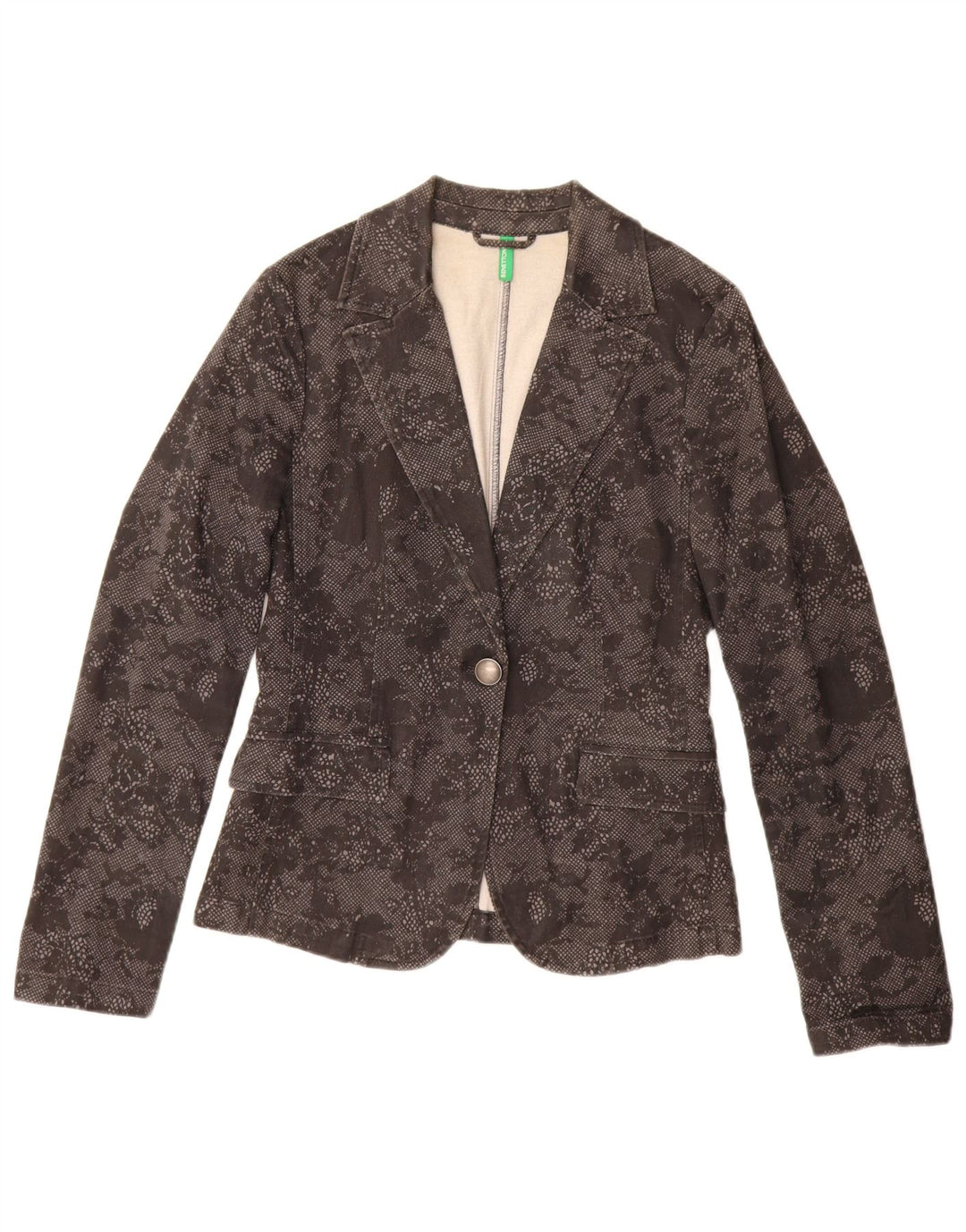 Benetton Veste blazer 1 bouton pour femme UK 10 Petit coton floral noir