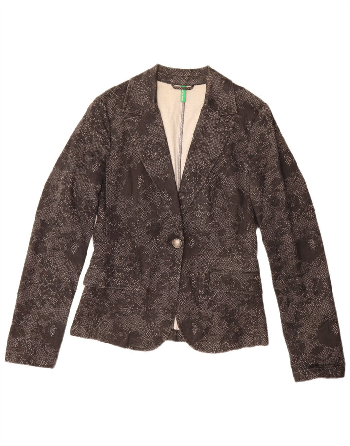 Benetton Veste blazer 1 bouton pour femme UK 10 Petit coton floral noir