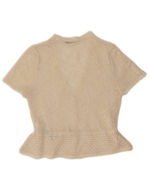 Zara Chemisier à manches courtes en crochet pour femme UK 14 Large Blanc cassé